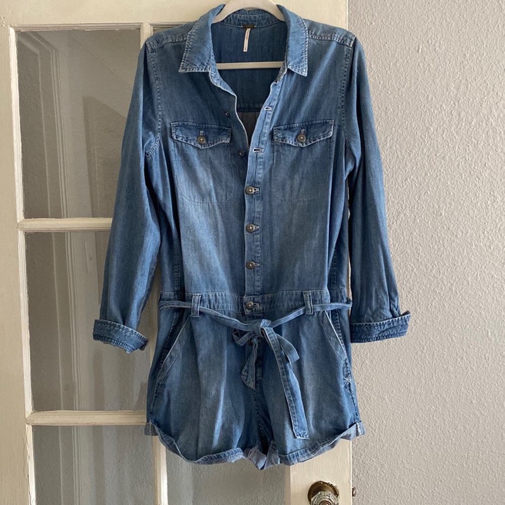 Jean Free People long sleeve romper